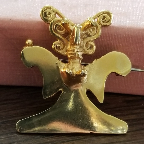 Vintage Inca Mayan artifact styled brooch gold tone pre colombian mesoamerican - Picture 2 of 12